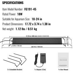 Akvaariovalo täyden spektrin 18W alumiiniseosrunko LCD-näytöllä ajastimella sopii 18–24 tuuman makeanveden akvaarioihin