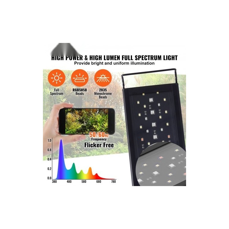 Akvaariovalo täyden spektrin LED 24W LCD-näytöllä ajastimella alumiiniseosrunkoinen 30–36 tuuman akvaariolle