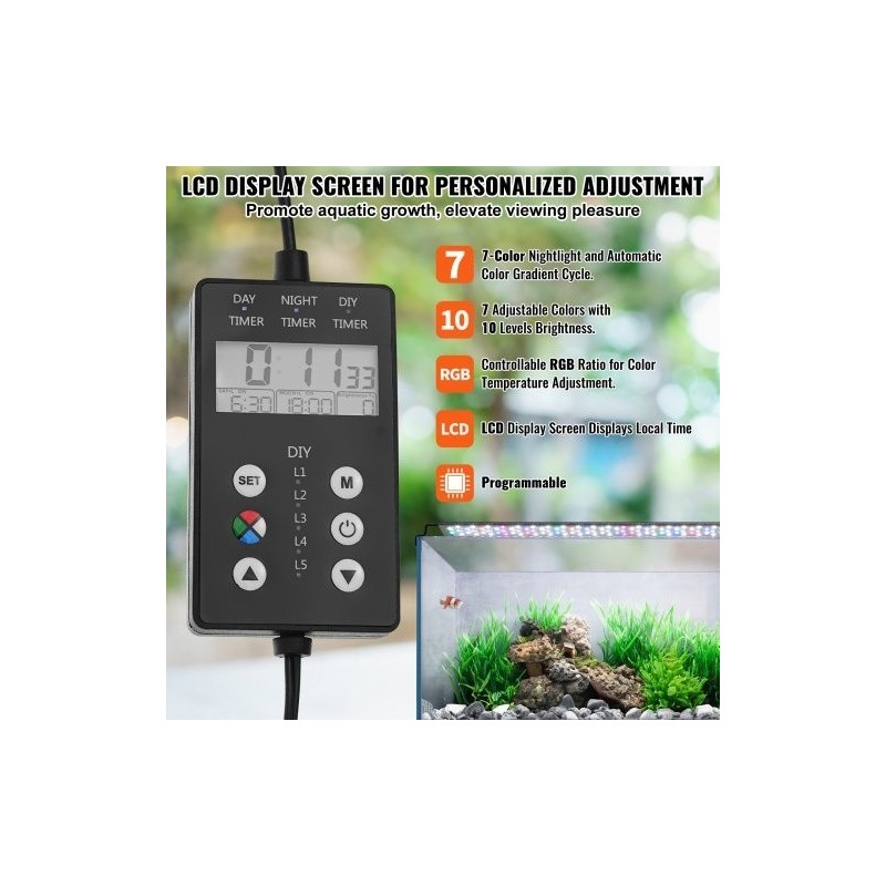 Akvaariovalo täyden spektrin LED 24W LCD-näytöllä ajastimella alumiiniseosrunkoinen 30–36 tuuman akvaariolle