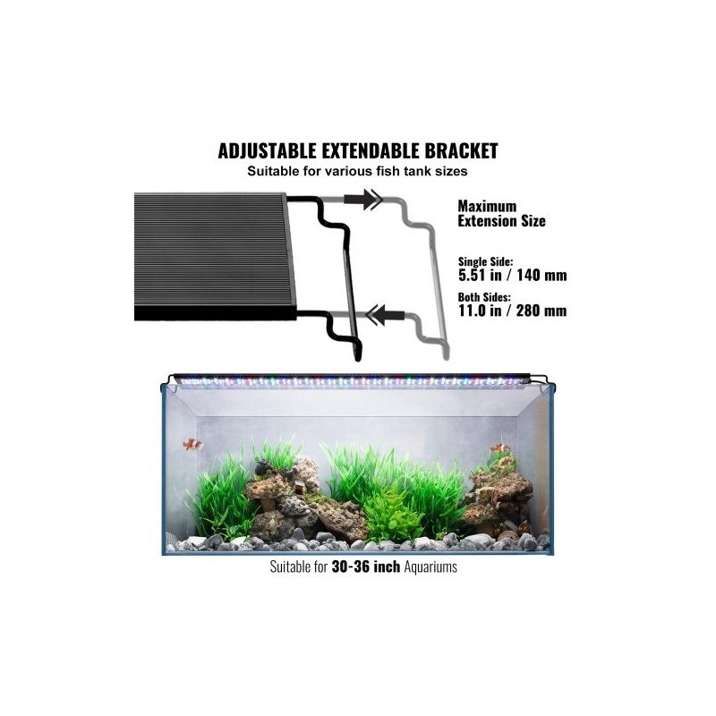 Akvaariovalo täyden spektrin LED 24W LCD-näytöllä ajastimella alumiiniseosrunkoinen 30–36 tuuman akvaariolle