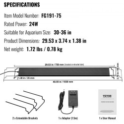 Akvaariovalo täyden spektrin LED 24W LCD-näytöllä ajastimella alumiiniseosrunkoinen 30–36 tuuman akvaariolle
