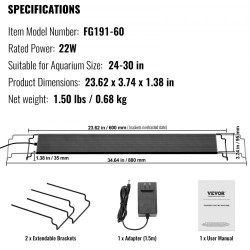 Akvaariovalo 22W täysspektrinen alumiinirunko LCD-näytöllä säädettävillä kannattimilla 24–30 tuuman akvaarioon