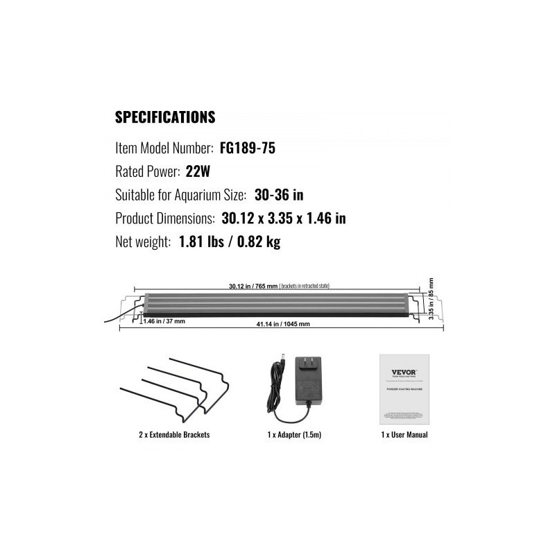 LED-akvaariovalo ABS-runkoinen 22 W 76,5 cm täyden spektrin valaistus