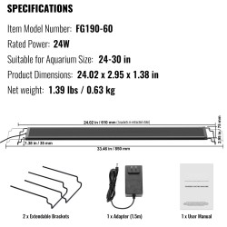 Akvaariovalo 24W täyden spektrin alumiiniseosrunko 24–30 tuuman akvaario 5 kirkkaustasoa