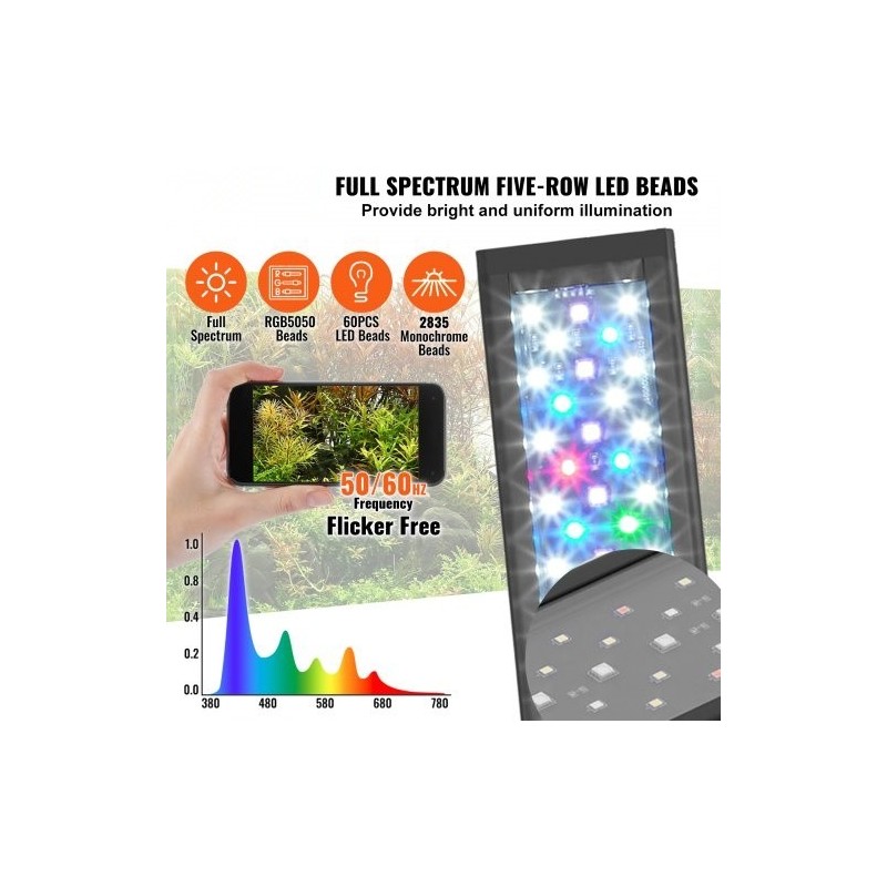 Akvaariovalo täyden spektrin 14 wattia 12–18 tuuman akvaariolle alumiiniseosrunko viisi kirkkaustasoa