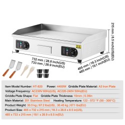 Sähköinen tasogrilli 4400W 201-ruostumaton teräs A3 paistolevy 10mm mukana 2 lastaa
