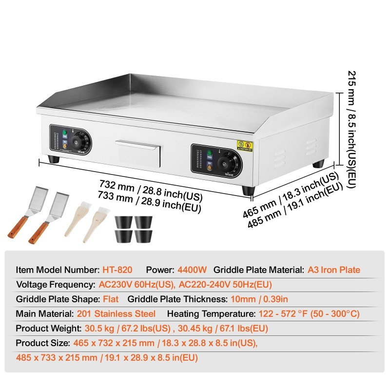 Sähköinen tasogrilli 4400W 201-ruostumaton teräs A3 paistolevy 10mm mukana 2 lastaa