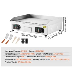 Sähköinen paistolevy 4000W A3-rautalevy 10 mm 25.98 x 15.75 tuumaa