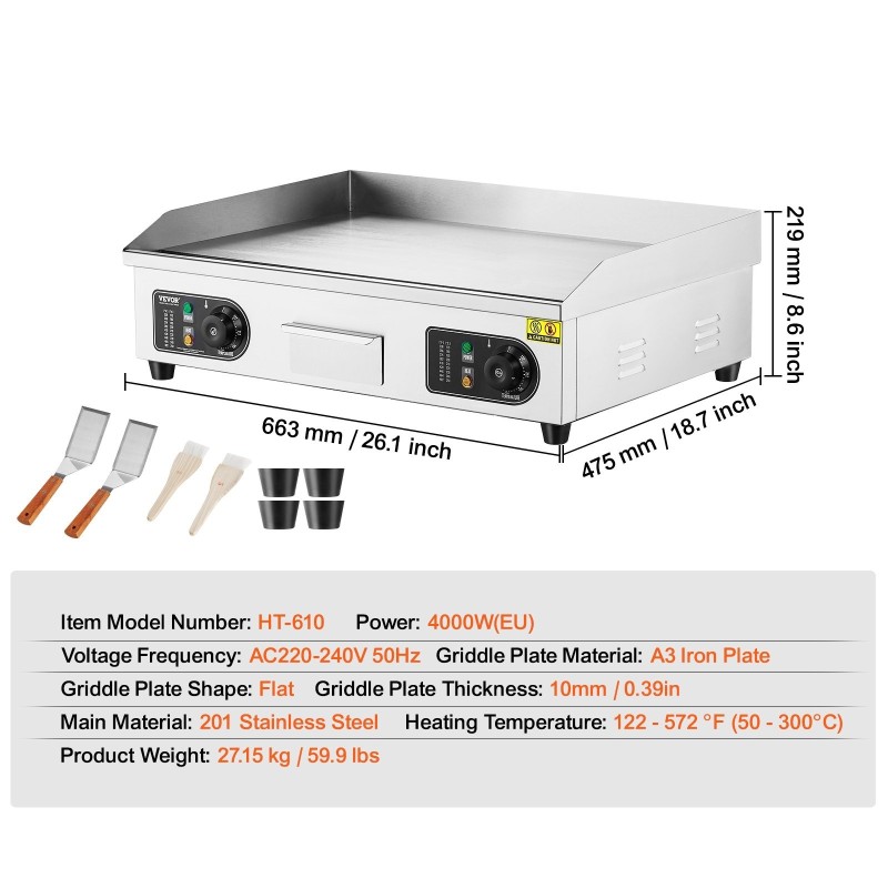 Sähköinen paistolevy 4000W A3-rautalevy 10 mm 25.98 x 15.75 tuumaa
