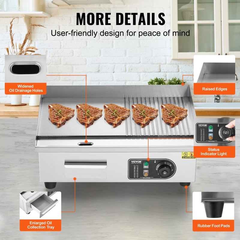 Sähköinen parilalevy A3-rautalevy 10 mm 3200 W 50–300 astetta koti ja ravintola