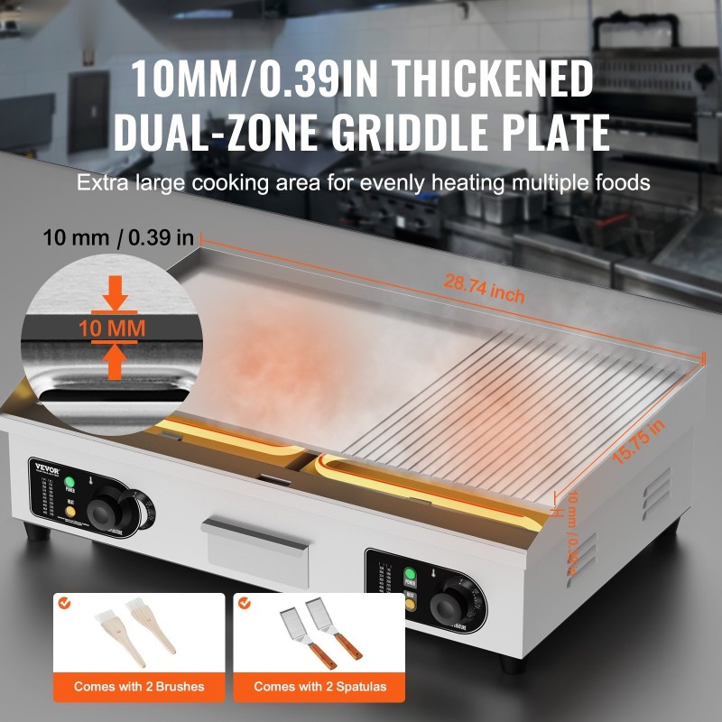 Sähköinen parilalevy 10 mm A3-rautalevy 4400 W ruostumaton teräs kotikeittiöön ja ravintolaan