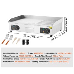 Sähköinen parilalevy 10 mm A3-rautalevy 4400 W ruostumaton teräs kotikeittiöön ja ravintolaan