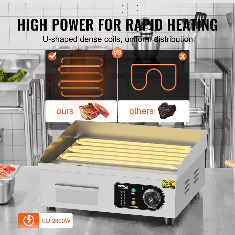 Sähköinen tasogrilli A3-teräslevy 10 mm ruostumaton teräsrunko 2800 W 50–300 °C