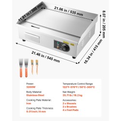 Sähköinen paistotaso ruostumaton teräsrunko rautalevy 535 x 300 mm 3200W