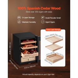 Sähkökäyttöinen sikarikaappi 60L 350 sikaria kompressorijäähdytys lämpötila ja kosteudensäädöllä espanjanseetriset hyllyt