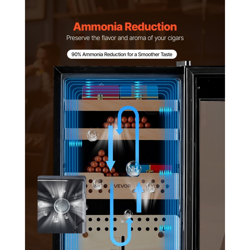 Sähkökäyttöinen sikarikaappi 60L 350 sikaria kompressorijäähdytys lämpötila ja kosteudensäädöllä espanjanseetriset hyllyt