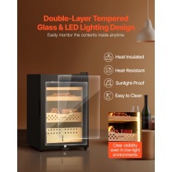 Sähkökäyttöinen sikarikaappi 60L 350 sikaria kompressorijäähdytys lämpötila ja kosteudensäädöllä espanjanseetriset hyllyt