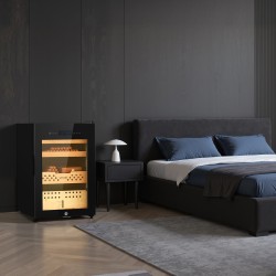 Sähkökäyttöinen sikarikaappi 60L 350 sikaria kompressorijäähdytys lämpötila ja kosteudensäädöllä espanjanseetriset hyllyt