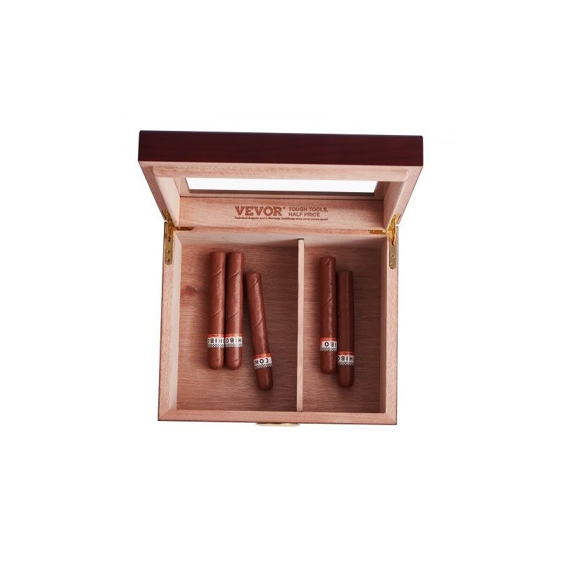 Sikarikostutin pöytämallinen espanjanseetripuusta lasikannella hygrometrillä ja jakajalla 30–50 sikaria