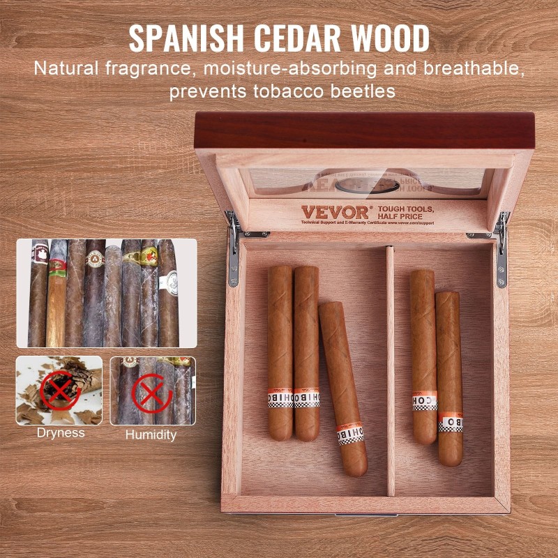 Pöytähumidor espanjanseetripuusta lasikannella 20–35 sikaria kostutin hygrometri jakaja tarvikelaatikko