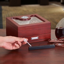 Pöytähumidor espanjanseetripuusta lasikannella 20–35 sikaria kostutin hygrometri jakaja tarvikelaatikko