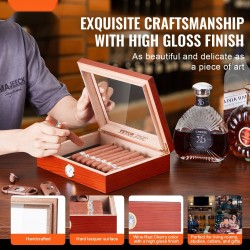 Humidorilaatikko espanjalaista seetripuuta lasikannella 10–25 sikaria kostuttimella ja kosteusmittarilla