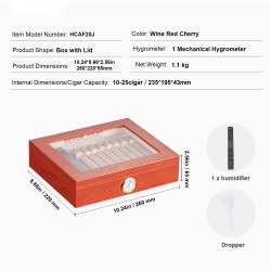 Humidorilaatikko espanjalaista seetripuuta lasikannella 10–25 sikaria kostuttimella ja kosteusmittarilla