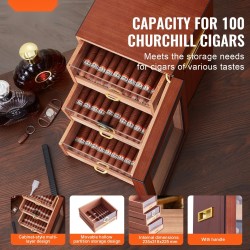 Sikarikaappi espanjanseetripuinen lasikannella 100–150 sikaria digitaalinen kostutin hygrometri