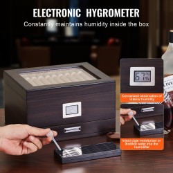 Sikarilaatikko käsintehty setripuusta lasikannella 30–50 sikaria kostutin ja hygrometri