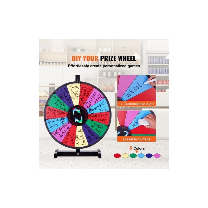Pöytämallinen onnenpyörä 18 tuumaa 14 kenttää kuivapyyhittävä pinta 2 tussia magneettinen laakeri