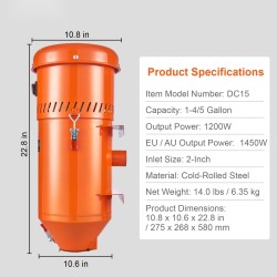 Pölynkeräysjärjestelmä 1450 watin 6,8 litran kylmävalssattu teräs 2-tuuman sisääntulo hiekkapuhalluskaappeihin
