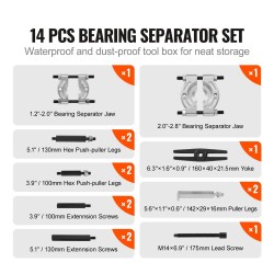 14-osainen laakerinulosvetosarja lämpökäsitelty 45-teräs 5t vetokyky jakajaleuat 5,1cm ja 7,6cm