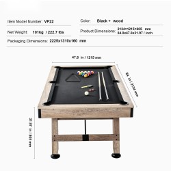 Biljardipöytä 7 jalan kuitulevyrunko säädettävät jalat musta verka pallosetti kepit liidut