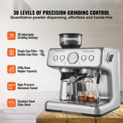 Espressokone kahvimyllyllä 30 asetusta 15 bar PID höyrysuutin 2,8 l vesisäiliö