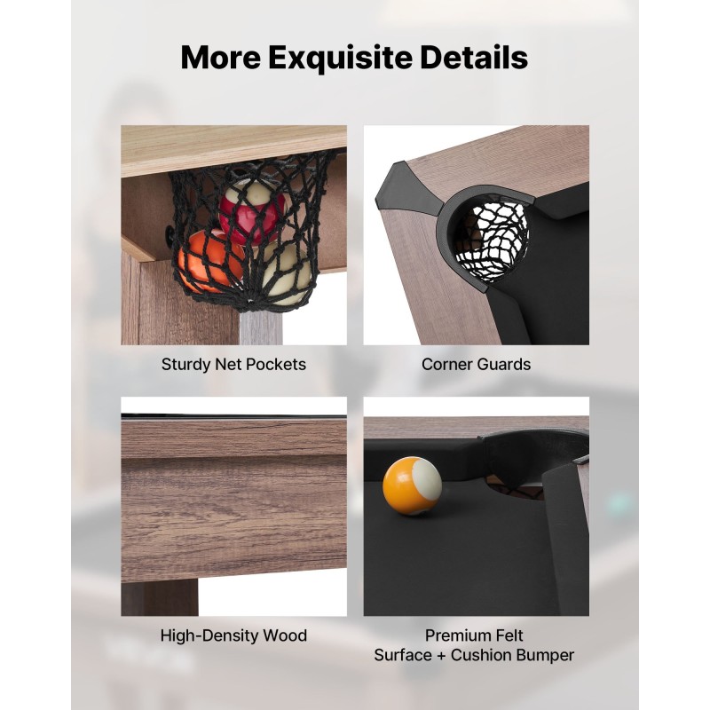 Biljardipöytä 214 cm kolmitoiminen pingis ja ruokapöytä 2 säilytyspenkkiä