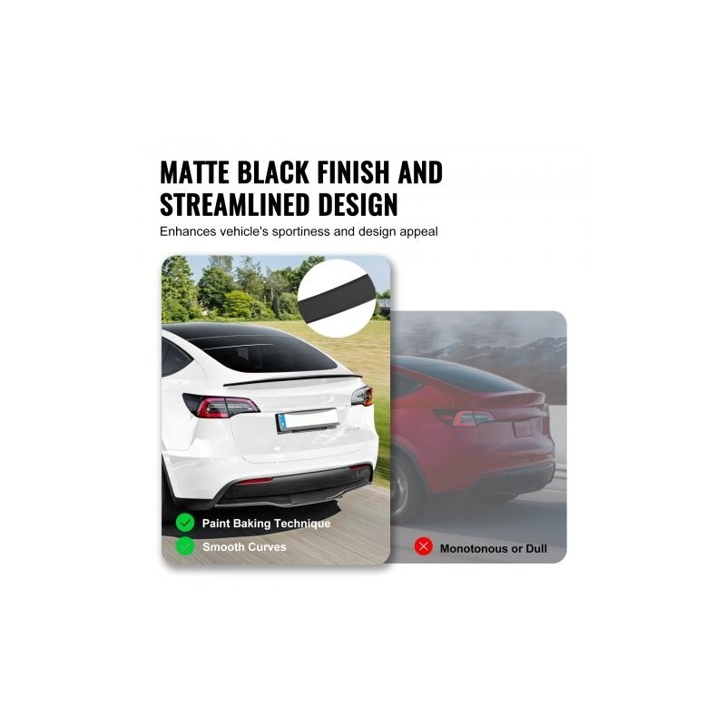 Takaspoileri 1200 mm ABS-muovinen Tesla Model Y mattamusta uunipoltettu pinta