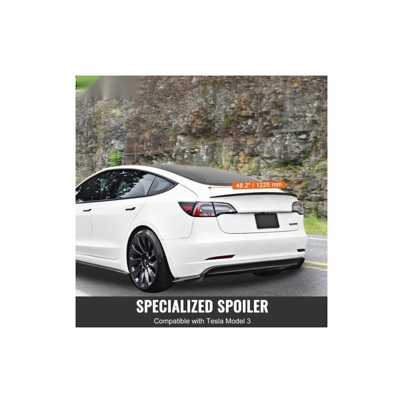 Takaspoileri ABS 1225 mm yhteensopiva Tesla Model 3 mattamusta leivottu maalipinta
