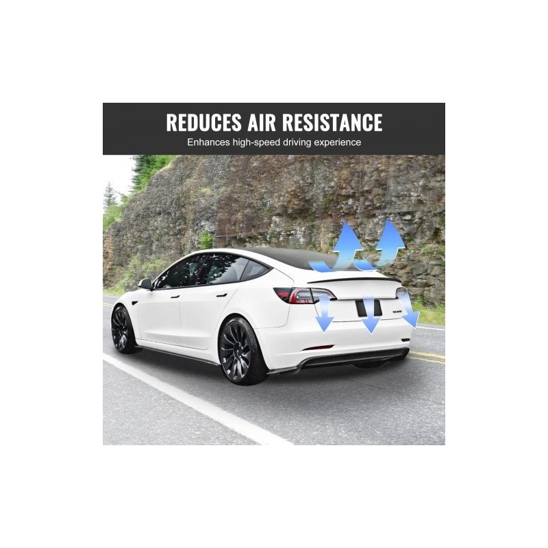 Takaspoileri ABS 1225 mm yhteensopiva Tesla Model 3 mattamusta leivottu maalipinta