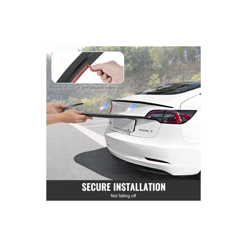 Takaspoileri ABS 1225 mm yhteensopiva Tesla Model 3 mattamusta leivottu maalipinta