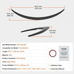 Takaspoileri ABS 1225 mm yhteensopiva Tesla Model 3 mattamusta leivottu maalipinta
