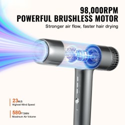 Hiustenkuivaaja muovikuori harjaton 108000 kierrosta 3 miljoonaa ionia 3 lämpöä 3 nopeutta
