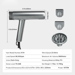 Hiustenkuivaaja muovikuori harjaton 108000 kierrosta 3 miljoonaa ionia 3 lämpöä 3 nopeutta