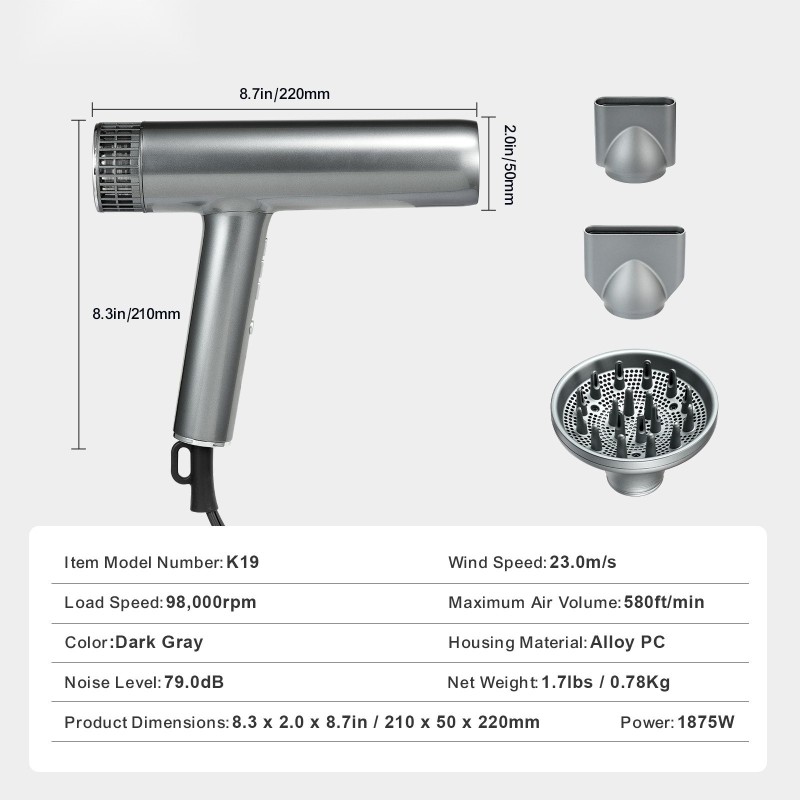 Hiustenkuivaaja muovikuori harjaton 108000 kierrosta 3 miljoonaa ionia 3 lämpöä 3 nopeutta