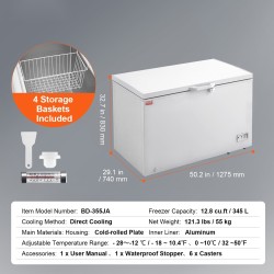 Arkkupakastin 345 litraa 4 irrotettavaa koria lukittava kansi seitsemänportainen lämpötilansäätö