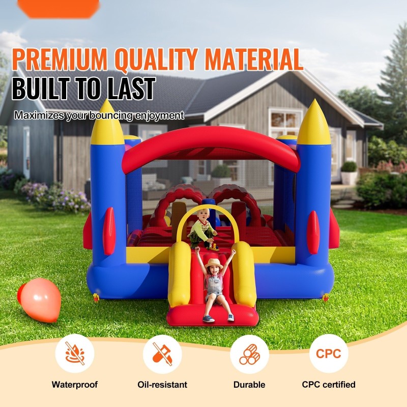 Ilmalla täytettävä pihapomppulinna 190T-vuori 840D oxford-kangas 408x240x245 cm 3-8-vuotiaille