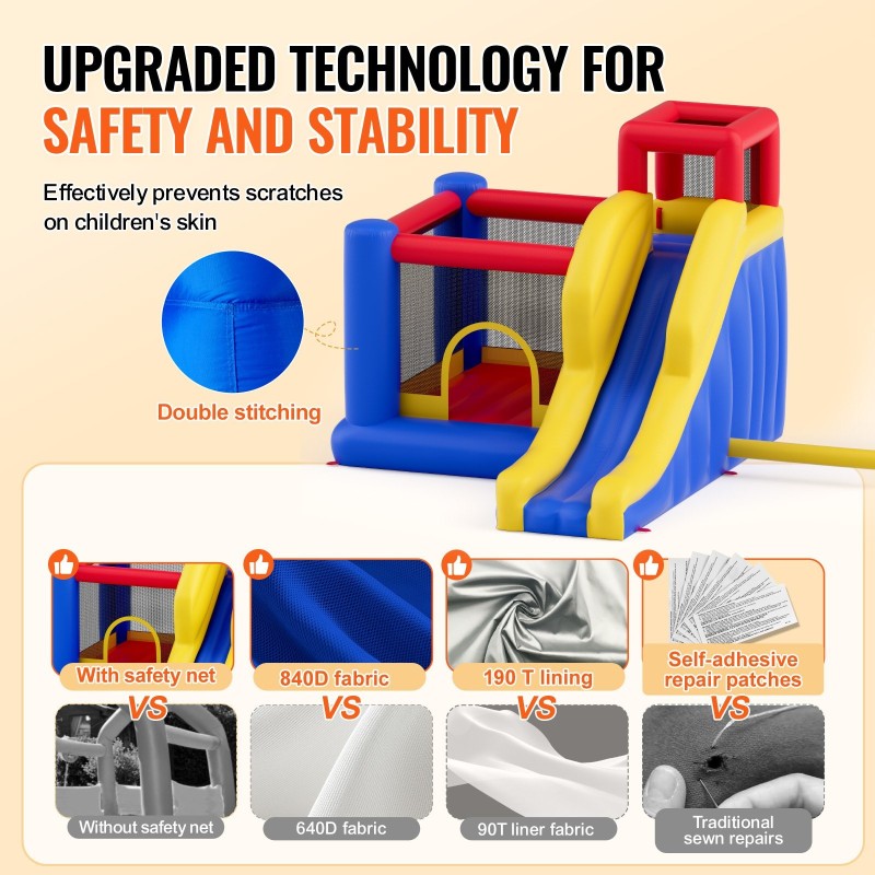 Ilmatäytteinen pomppulinna 190T-vuori 840D-oksfordikangas koko 340x260x230 cm liukumäki ja kiipeilyseinä puhallin 3–8-vuotiaille