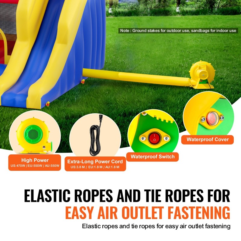 Ilmatäytteinen pomppulinna 190T-vuori 840D-oksfordikangas koko 340x260x230 cm liukumäki ja kiipeilyseinä puhallin 3–8-vuotiaille