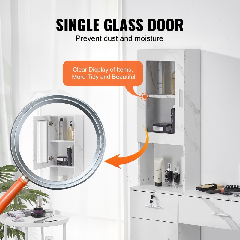 Salonkitaso seinäasennettava MDF hiussalongiin kaksi laatikkoa yksi lukittava kolme lokeroa yksi kaappi