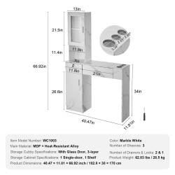 Salonkitaso seinäasennettava MDF hiussalongiin kaksi laatikkoa yksi lukittava kolme lokeroa yksi kaappi