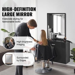 Seinään asennettava mattamusta kampaamokaappi peilillä yhdellä laatikolla kaksiosaisella kaapilla lämpöä kestävillä holkeilla